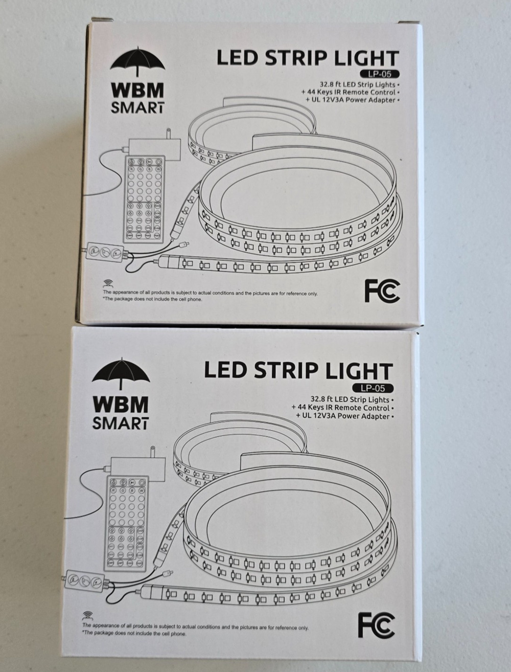 2 Boxes LED Strip Light Indoor 32.8' + Remote Control +UL 12V3A Power Adapter